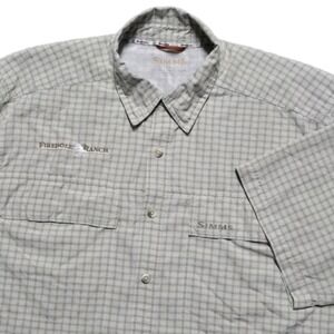 Simms Performance Fishing Shirt Mens L Plaid Relaxed Fit Button Down Vented